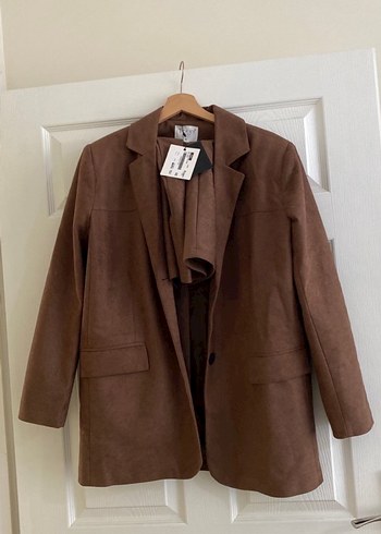 Kahverengi Süet Düğmeli Ceket Etek Takım Kadın Blazer Etek Takım