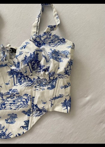 Bershka Mavi Desenli Pamuklu Straplez Büstiyer - Görsel 3