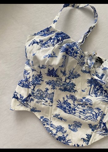 Bershka Mavi Desenli Pamuklu Straplez Büstiyer - Görsel 2