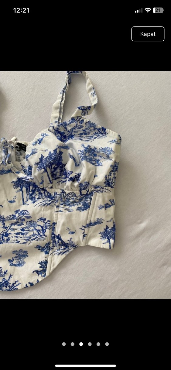 Bershka Mavi Desenli Pamuklu Straplez Büstiyer - Görsel 3