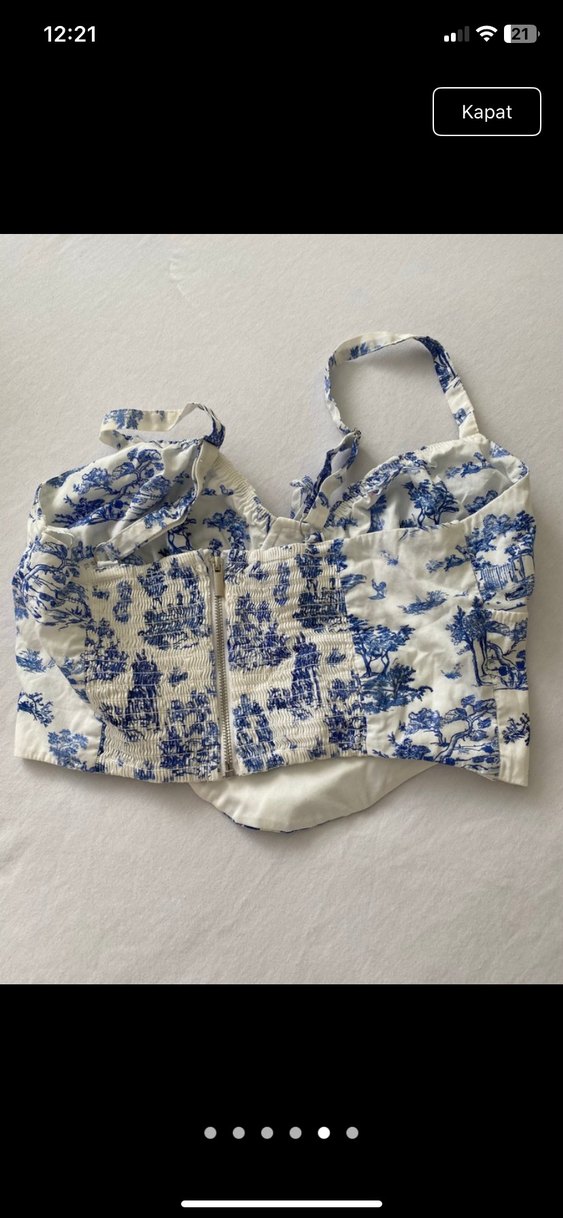 Bershka Mavi Desenli Pamuklu Straplez Büstiyer - Görsel 5