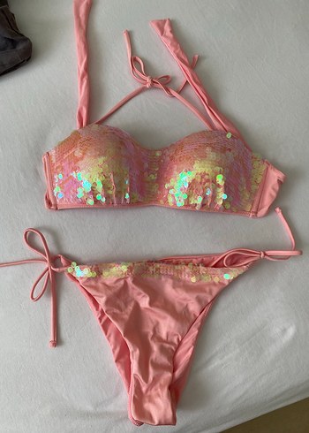 Penti Penti Pembe Pullu Payetli İpli Bikini Takımı