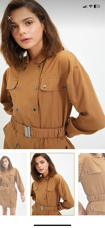 s Beden camel Renk Milla Camel Kemerli Elbise