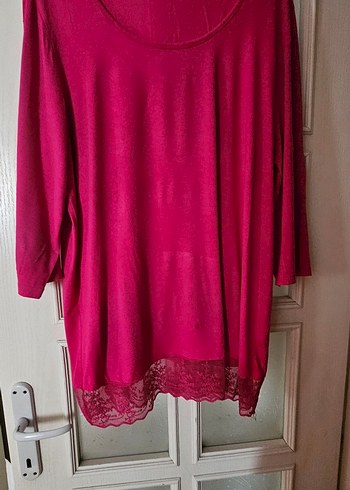 Dantel Detaylı Pembe Uzun Kollu Midi Tunik - Görsel 5