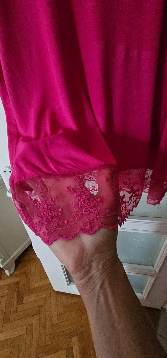 Dantel Detaylı Pembe Uzun Kollu Midi Tunik - Görsel 3