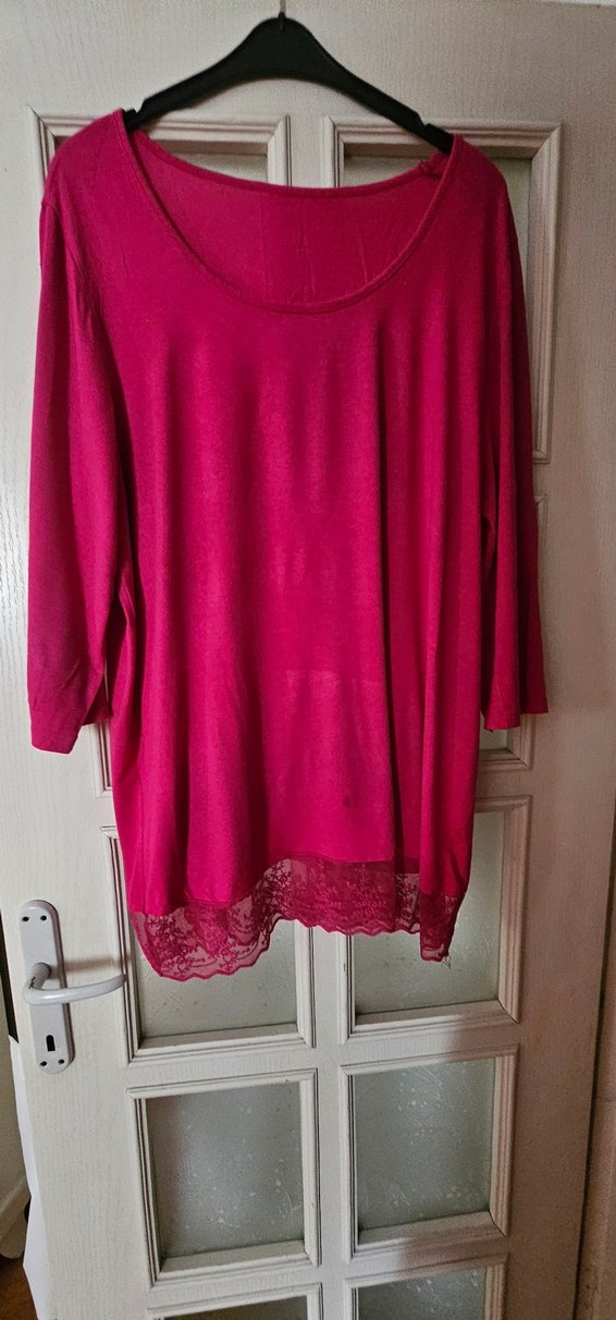 Dantel Detaylı Pembe Uzun Kollu Midi Tunik - Görsel 5