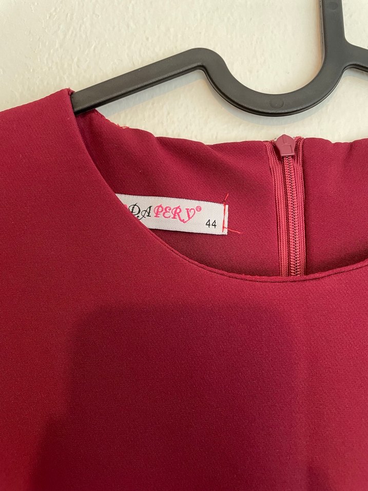 Bordo Nakışlı Uzun Kollu Kadın Elbise - Görsel 3