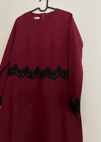 Bordo Nakışlı Uzun Kollu Kadın Elbise - Görsel 2