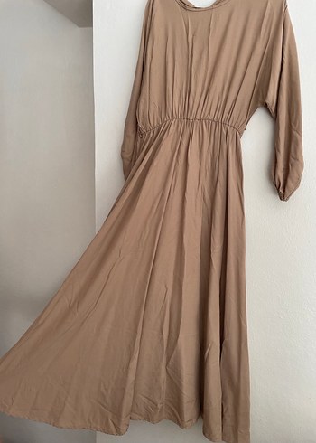 Bej Uzun Keten Elbise - Görsel 2