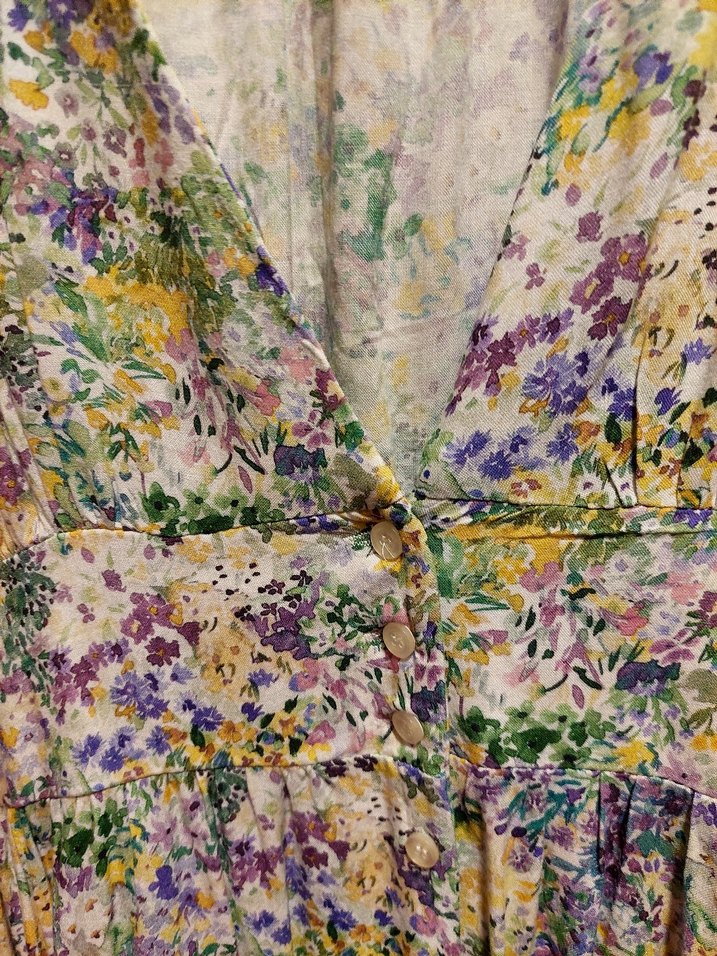 Çiçekli V Yaka Uzun Desenli Elbise - Görsel 3