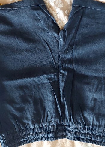 Kadın Mavi Keten Kemerli Rahat Şort - Görsel 5