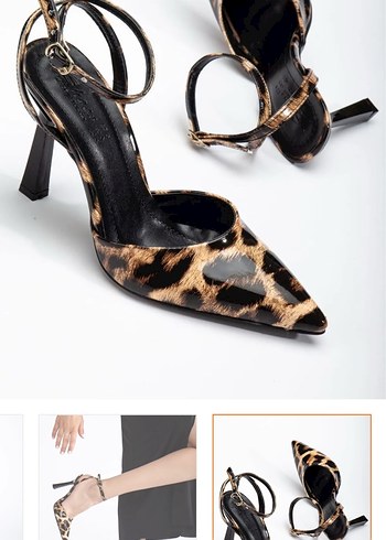 38 Beden Leopar Desenli Tokalı Stiletto Topuklu Kadın Ayakkabı