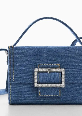 Mango Tasli Tokali Mavi Denim Omuz Cantasi