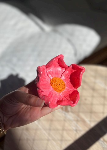 Beden pembe Renk Seramik Kil El Yapımı Çiçek Tütsülük