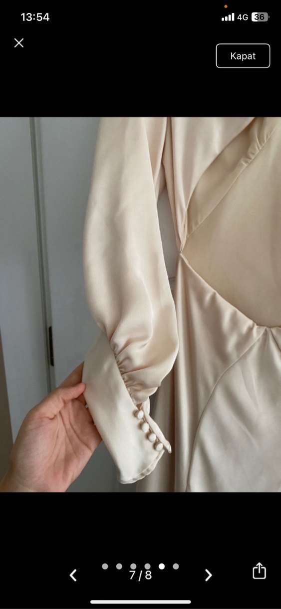 Zara Beyaz Uzun Kollu Saten Elbise - Görsel 5