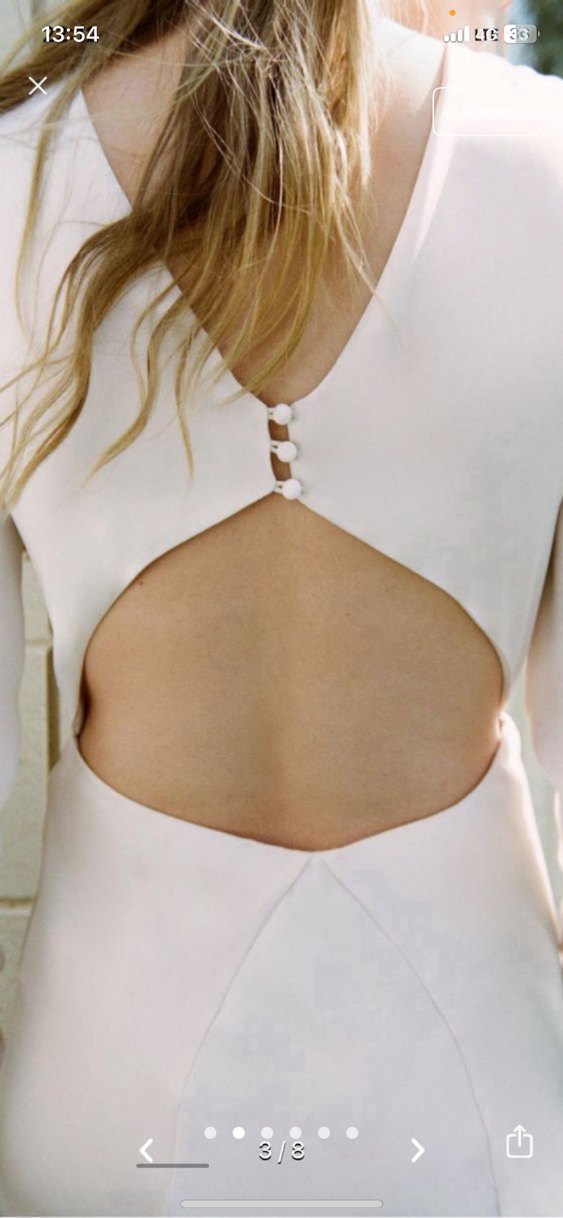 Zara Beyaz Uzun Kollu Saten Elbise - Görsel 2