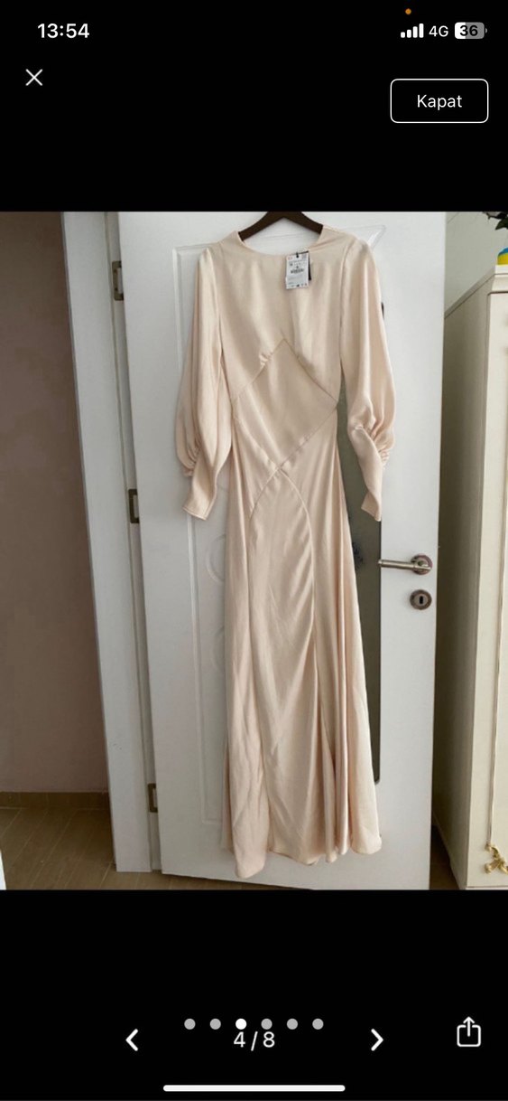 Zara Beyaz Uzun Kollu Saten Elbise - Görsel 3