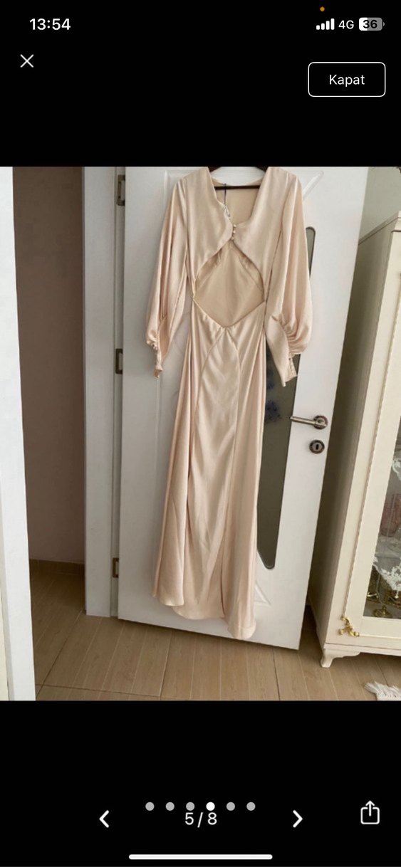 Zara Beyaz Uzun Kollu Saten Elbise - Görsel 4