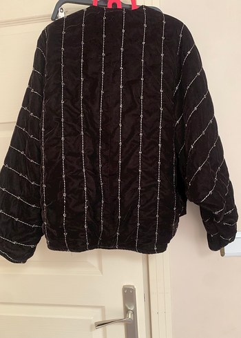 Kadife boncuklu Kahverengi Kadın Ceket - Görsel 4