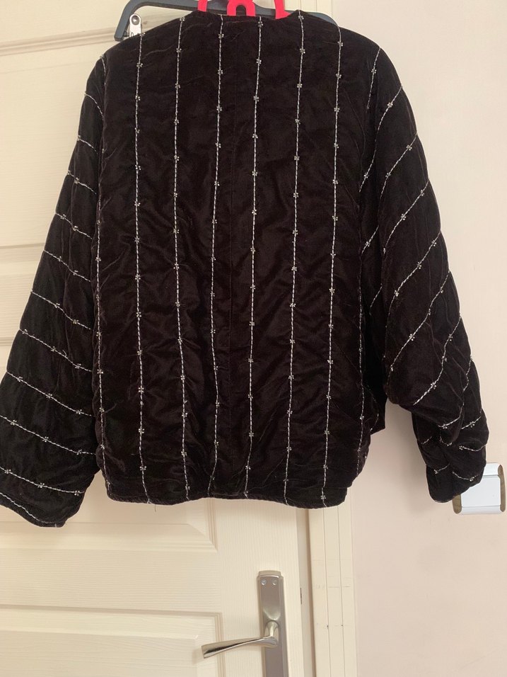 Kadife boncuklu Kahverengi Kadın Ceket - Görsel 4