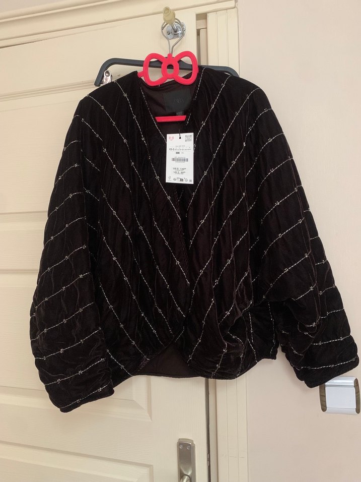 Kahverengi kadife Kadın Ceket - Görsel 2