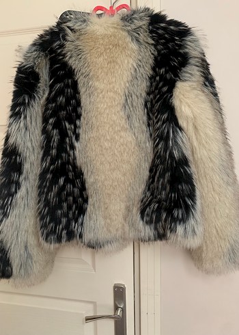 Desenli Gri Suni Kürk Midi Ceket - Görsel 3