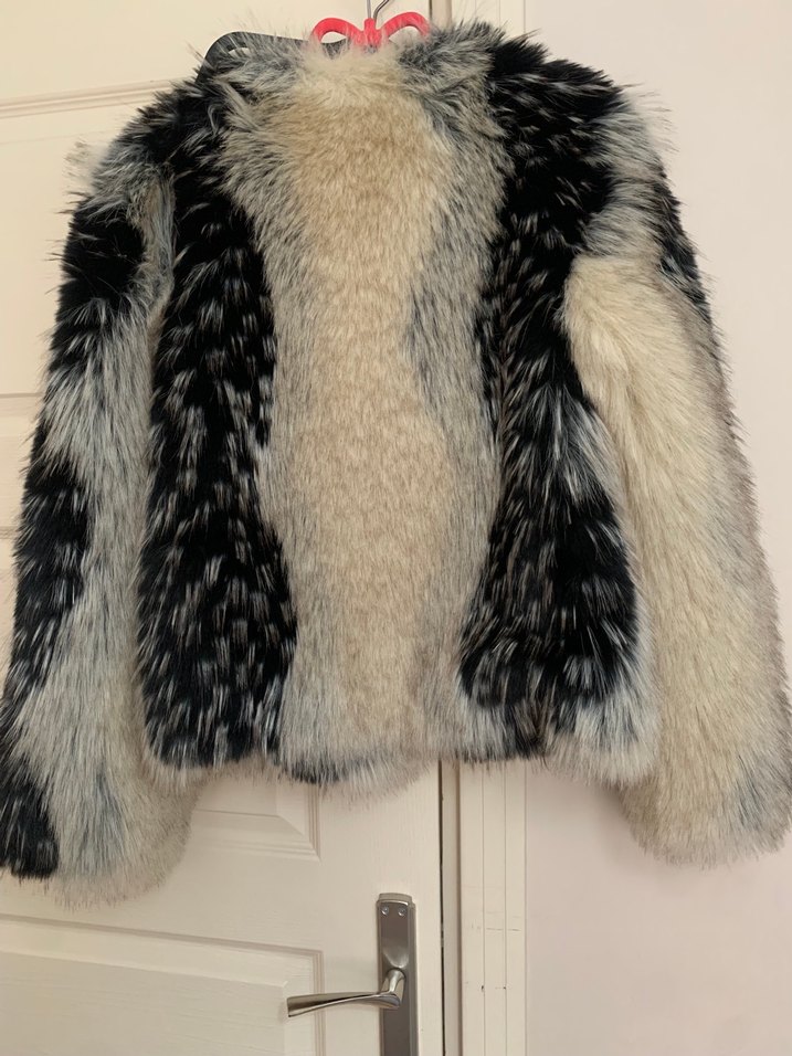 Desenli Gri Suni Kürk Midi Ceket - Görsel 3