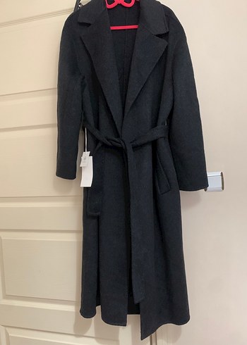 Kuşaklı koyu gri Uzun Kaban - Görsel 3