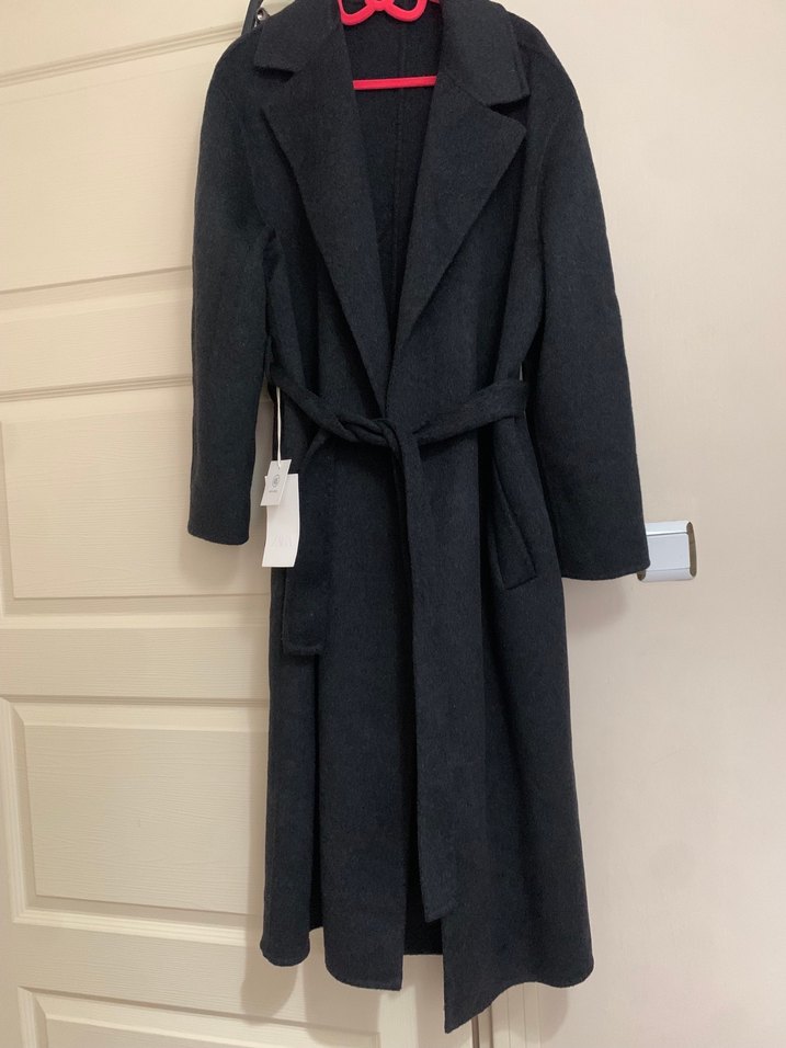 Kuşaklı koyu gri Uzun Kaban - Görsel 3