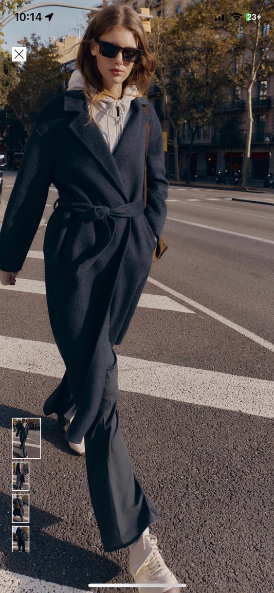 Kuşaklı koyu gri Uzun Kaban - Görsel 2