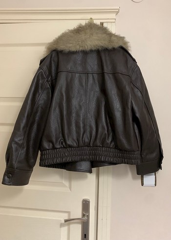 Kürk Detaylı Kahverengi Deri Kadın Ceket - Görsel 2