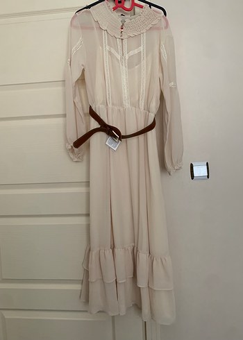 Bej Uzun Kollu Bohem Elbise - Görsel 3