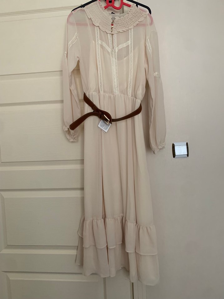 Bej Uzun Kollu Bohem Elbise - Görsel 3