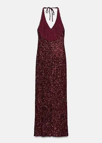 Bordo pullu Uzun Askılı Elbise - Görsel 2