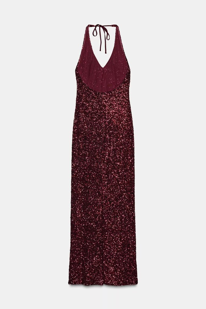 Bordo pullu Uzun Askılı Elbise - Görsel 2