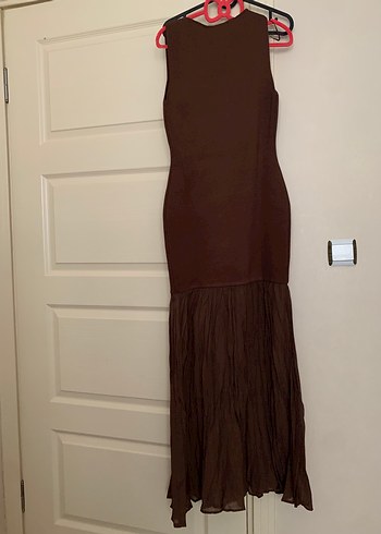 Kahverengi Pilili Uzun Kadın Elbise - Görsel 3
