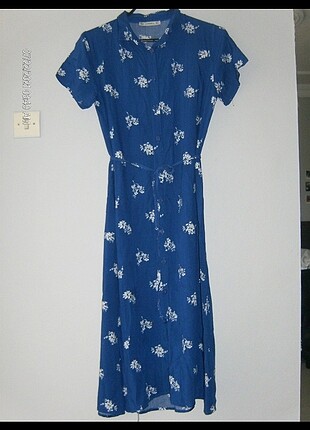 mavi desenli uzun yazlık elbise 