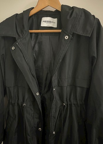 Düğmeli Siyah Midi Yağmurluk - Görsel 2