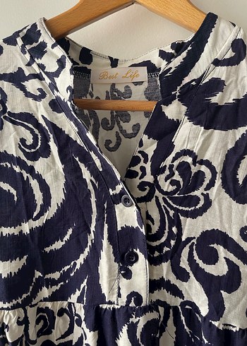 Bohem Desenli Lacivert Uzun Elbise - Görsel 3