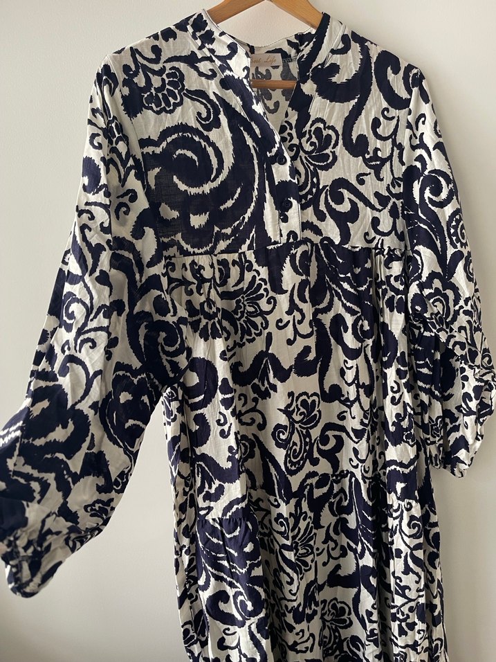 Bohem Desenli Lacivert Uzun Elbise - Görsel 2