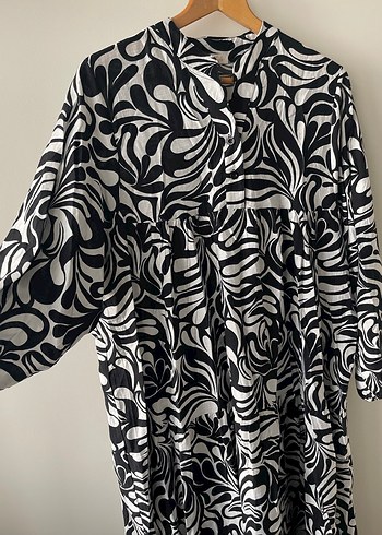 Bohem Siyah Beyaz Zebra Desenli Uzun Elbise - Görsel 2