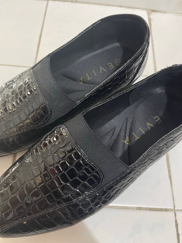 Siyah Yılan Desenli Blok Topuk Kadın Babet - Görsel 3