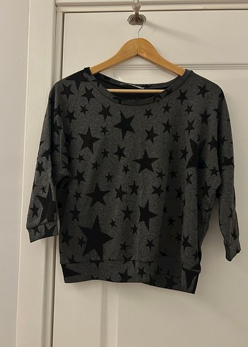 Gri Yıldız Desenli Uzun Kollu Kadın Kazak - Görsel 2