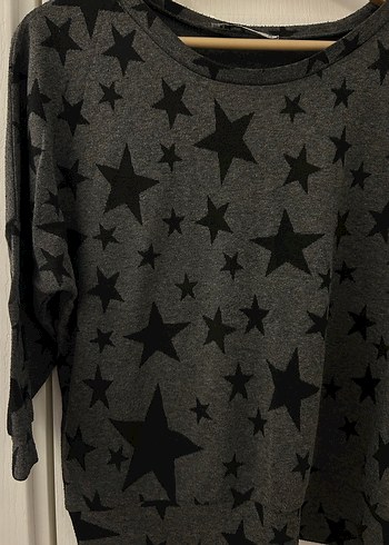 Gri Yıldız Desenli Uzun Kollu Kadın Kazak - Görsel 4