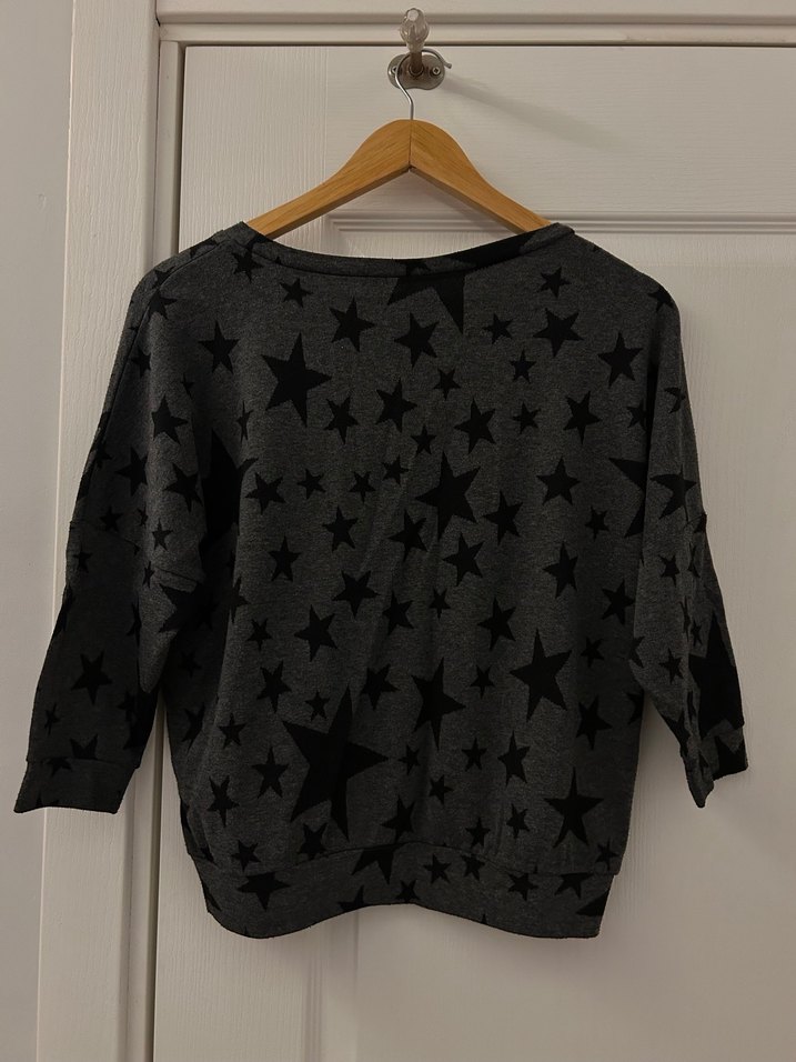 Gri Yıldız Desenli Uzun Kollu Kadın Kazak - Görsel 5