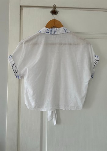 Colins Desenli Keten Kısa Kollu Crop Gömlek - Görsel 2