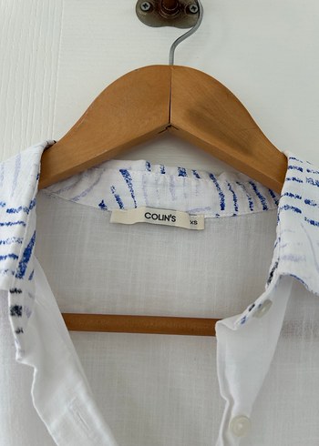 Colins Desenli Keten Kısa Kollu Crop Gömlek - Görsel 3