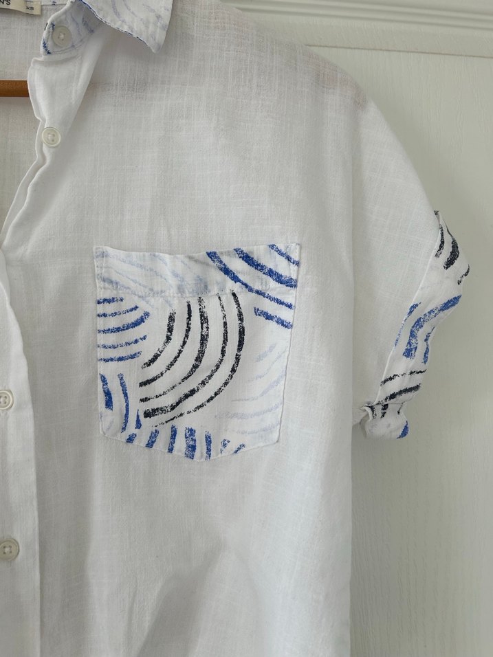 Colins Desenli Keten Kısa Kollu Crop Gömlek - Görsel 5