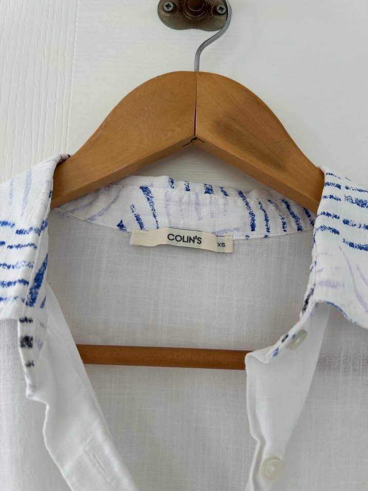 Colins Desenli Keten Kısa Kollu Crop Gömlek - Görsel 3