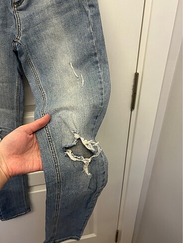 xs Beden mavi Renk Oxxo Yırtık Jean Pantolon Dar Paça
